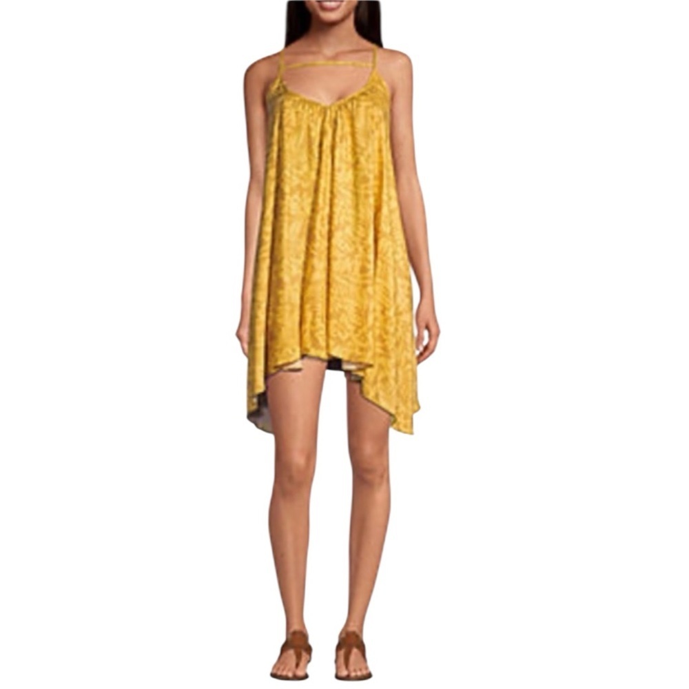 Arizona Fun flowy fit Sleeveless strappy Honey Tropical Floral tunic mini Dress